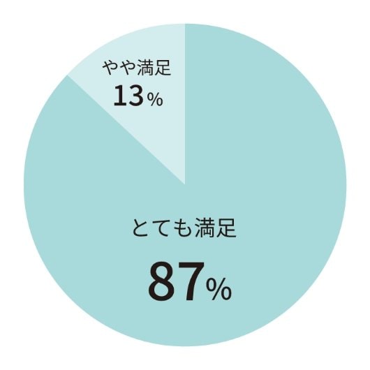 とても満足：87%、やや満足：13%