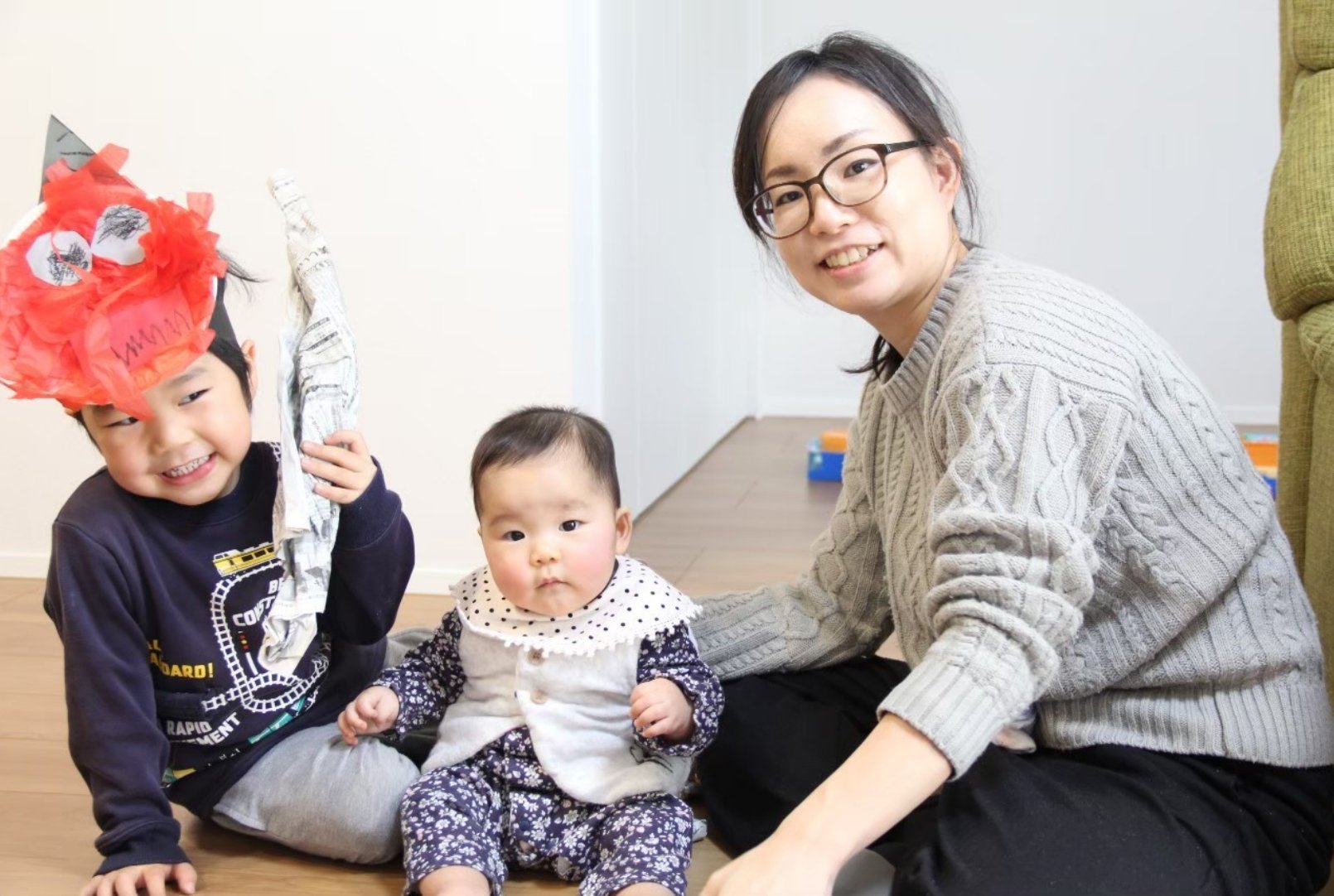 左から、5歳の息子さん、1歳の娘さん、渡邉さん