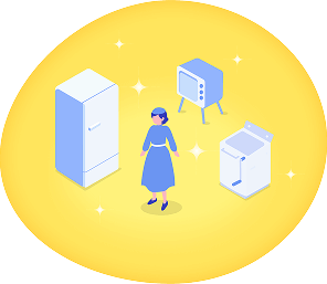 1950年代 女性が家事労働から解放され、女性の社会進出を促すイメージイラスト